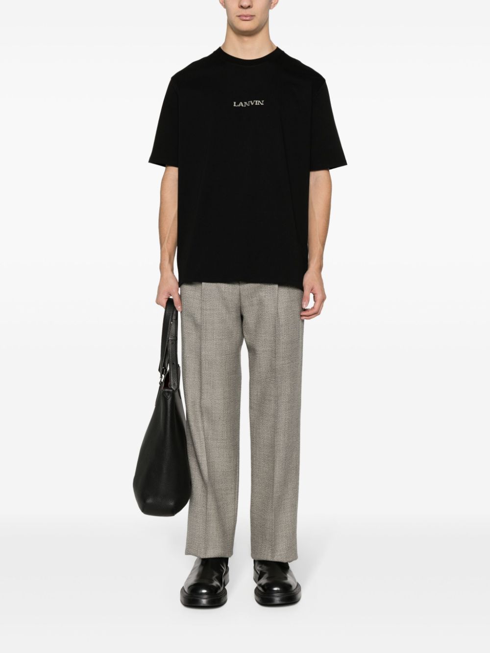 Lanvin logo-embroidered Cotton T-shirt Black Maison-Kitsune Men T-Shirts
