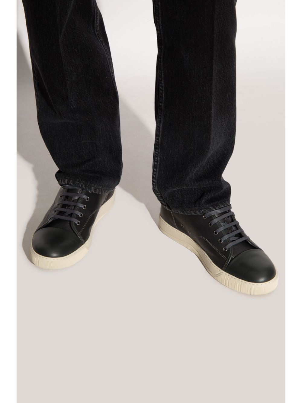 Lanvin Saffiano Leather Sneakers Black Maison-Kitsune Men Low-Tops