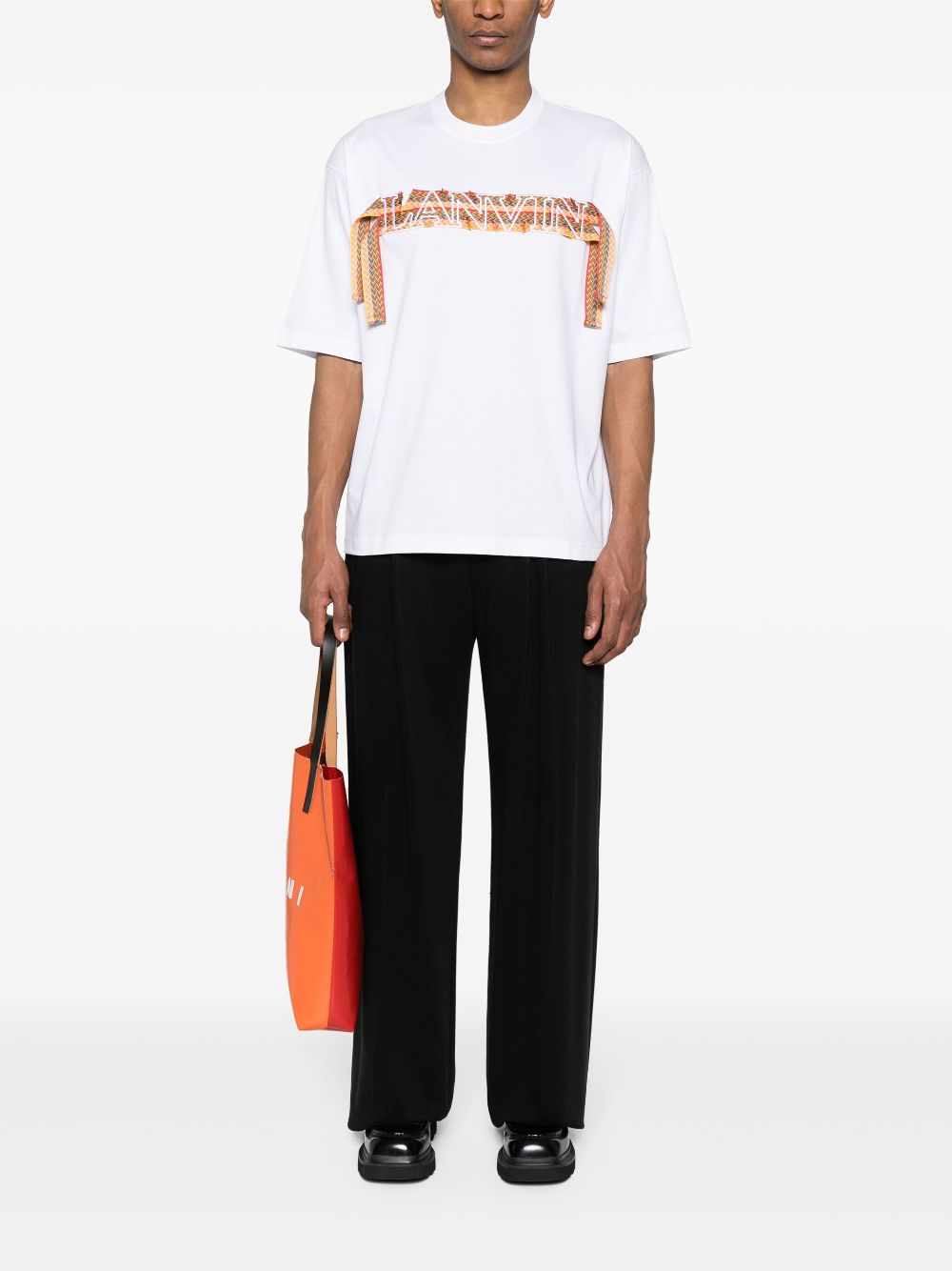 Maison-Kitsune Lanvin Curb Embroidered Cotton T-shirt White Men T-Shirts