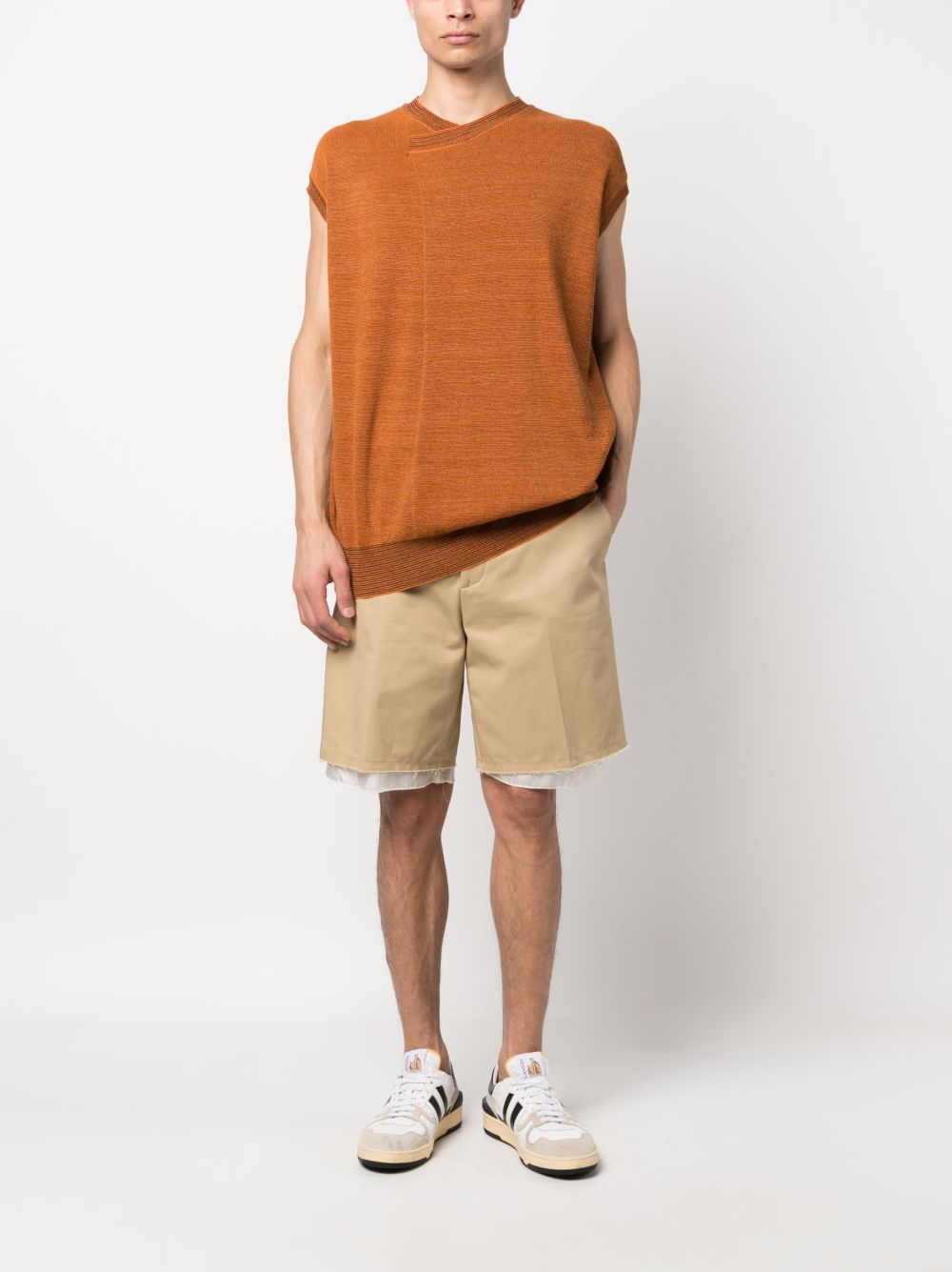 Maison-Kitsune Lanvin contrast-trim Cotton Bermuda Shorts Neutrals Men Bermuda Shorts