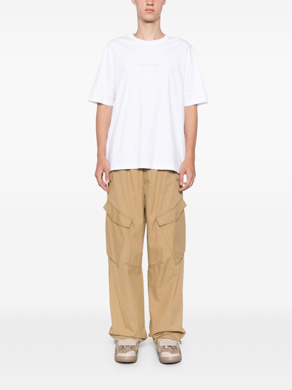 Lanvin logo-embroidered Cotton T-shirt White Men T-Shirts Maison-Kitsune
