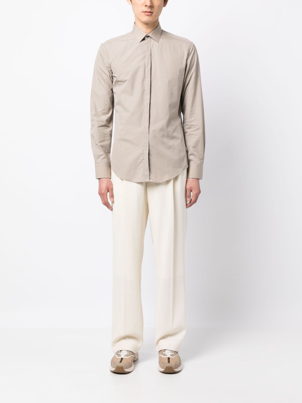 Lanvin spread-collar Cotton Shirt Neutrals Men Shirts Maison-Kitsune