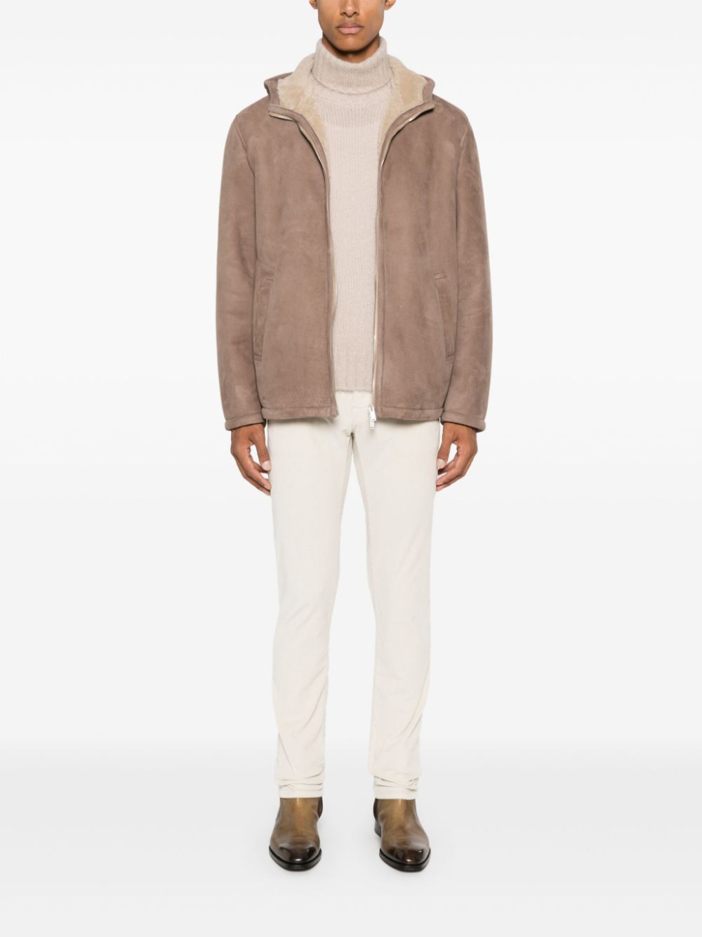 Men Leather Jackets Maison-Kitsune Lardini Suede Jacket Brown