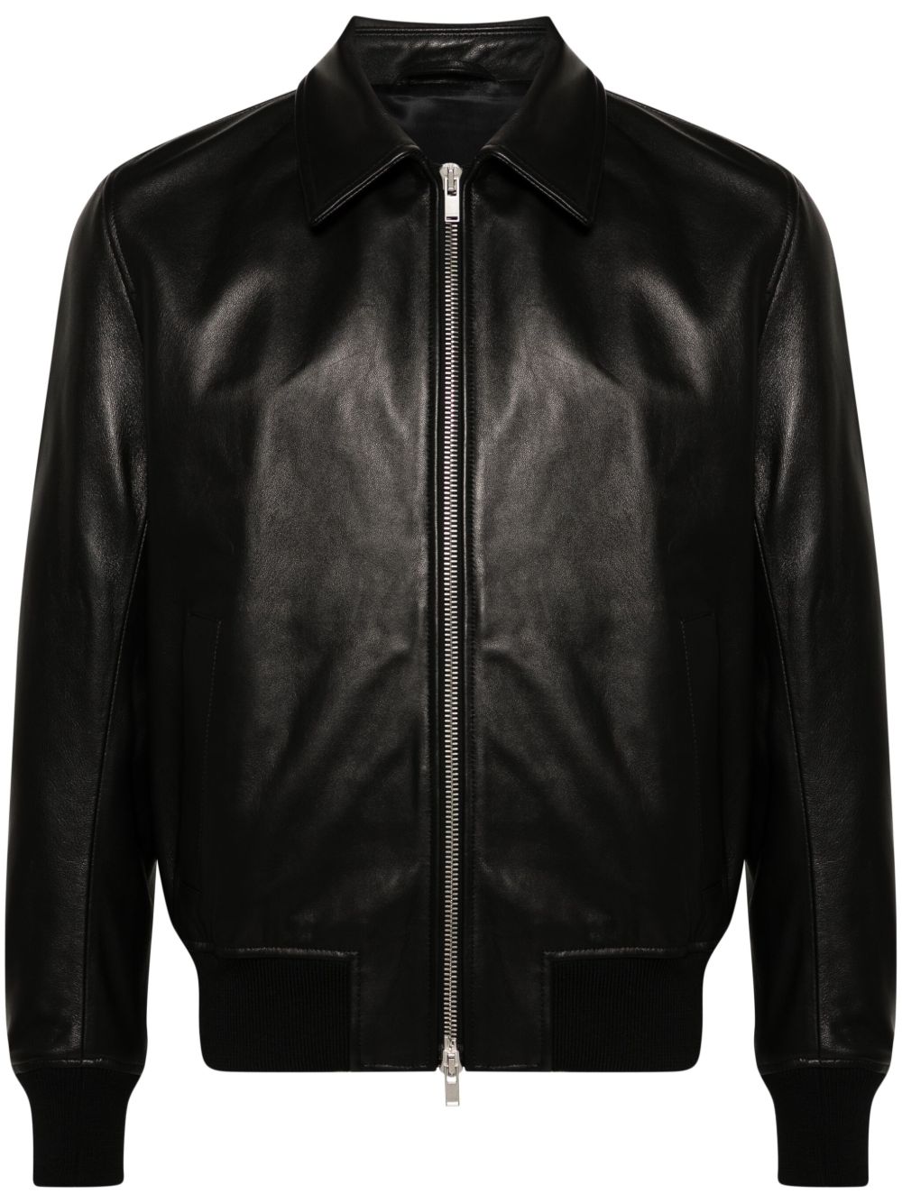 Men Leather Jackets Maison-Kitsune Lardini Leather Bomber Jacket Black