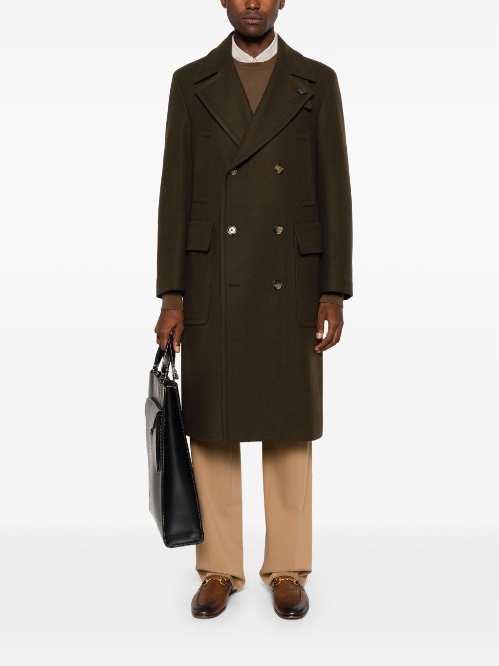 Lardini Felted double-breasted Coat Brown Men Double Breasted Coats Maison-Kitsune