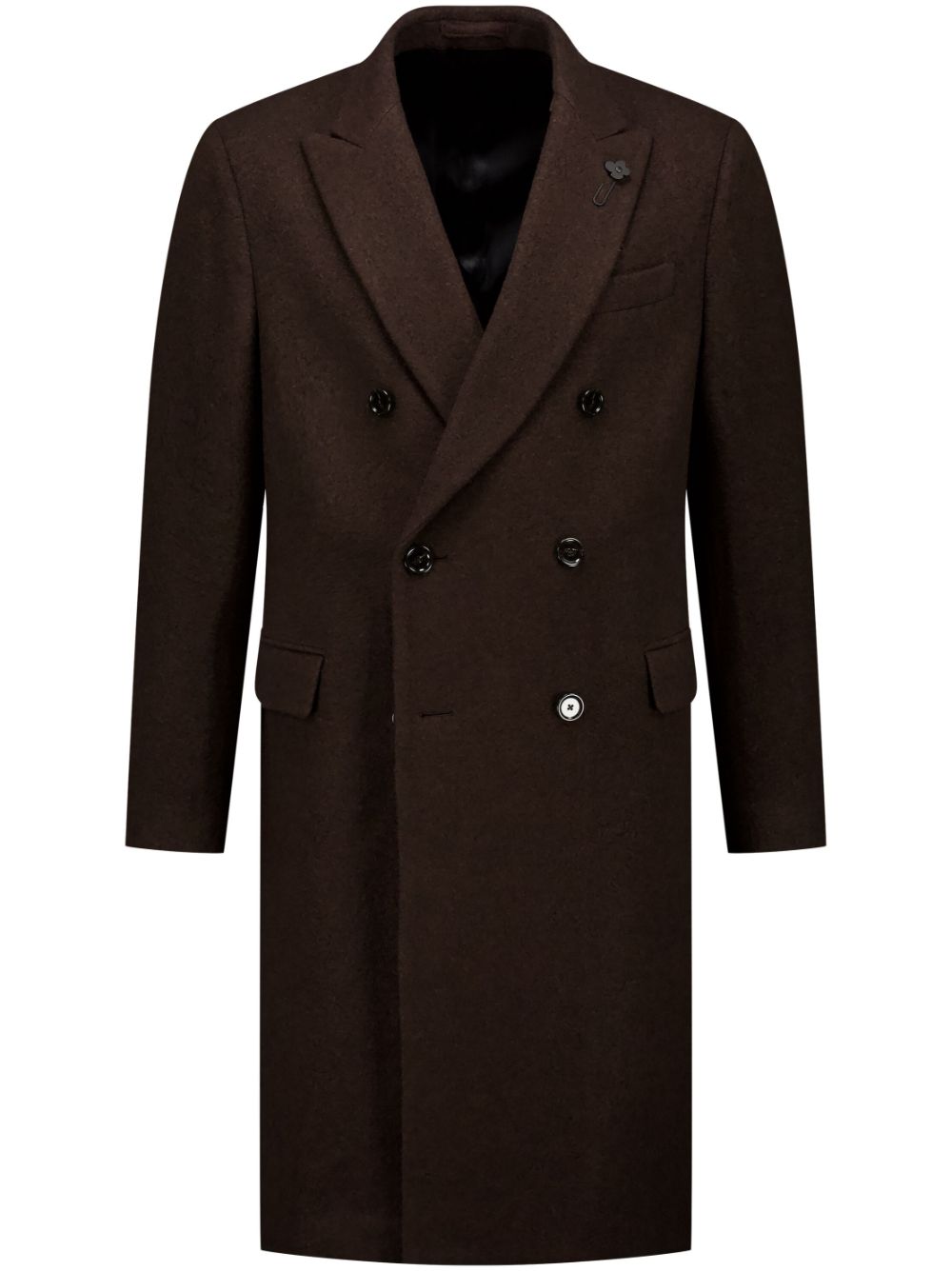 Lardini brooch-detail double-breasted Coat Brown Men Double Breasted Coats Maison-Kitsune