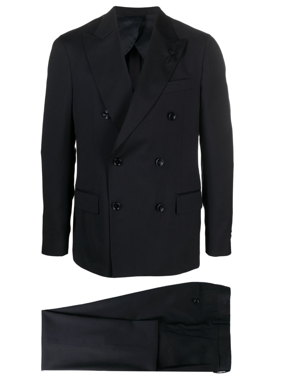 Maison-Kitsune Double Breasted Suits Men Lardini peak-lapel double-breasted Suit Blue