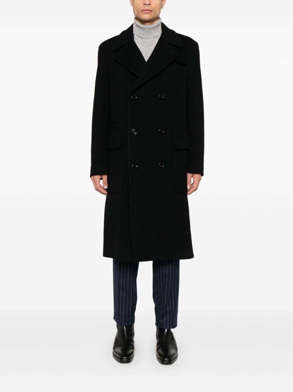 Lardini Virgin Wool Coat Black Maison-Kitsune Men Double Breasted Coats