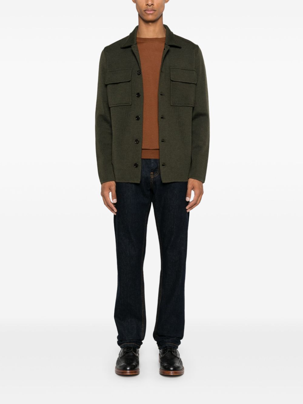 Lardini Virgin Wool Cardigan Green Men Cardigans Maison-Kitsune