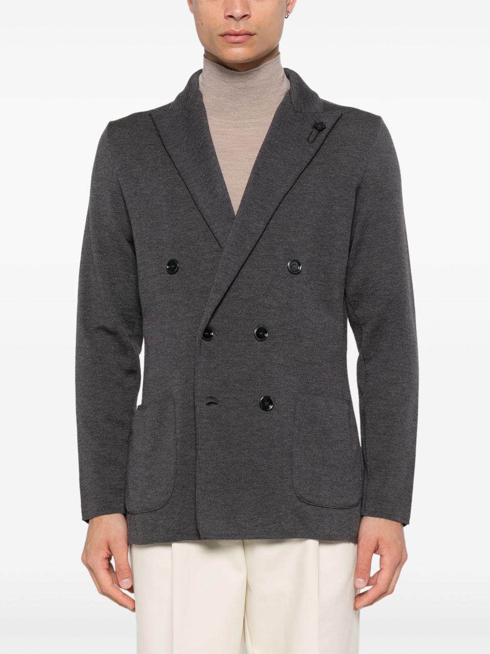 Maison-Kitsune Blazers Men Lardini brooch-detail Blazer Grey