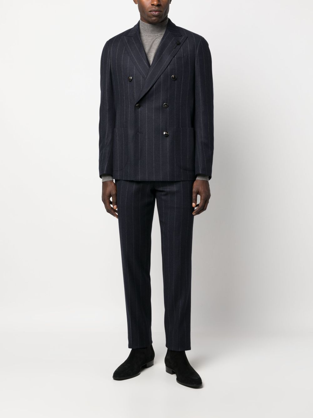 Maison-Kitsune Double Breasted Suits Men Lardini double-breasted pinstripe-pattern Suit Blue