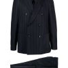 Maison-Kitsune Double Breasted Suits Men Lardini double-breasted pinstripe-pattern Suit Blue
