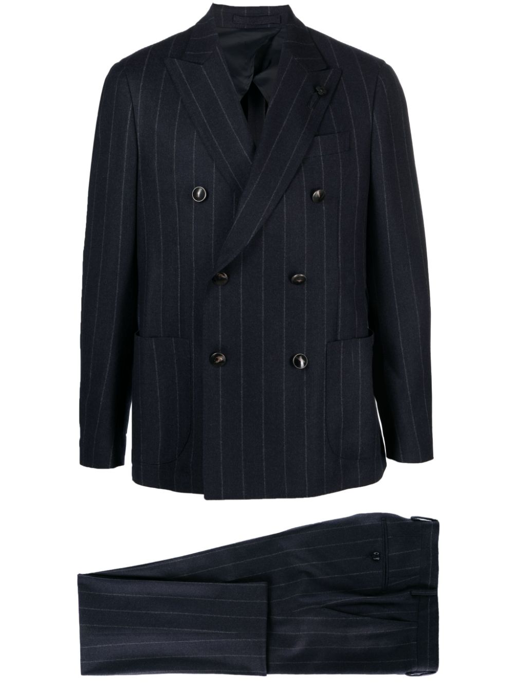 Maison-Kitsune Double Breasted Suits Men Lardini double-breasted pinstripe-pattern Suit Blue