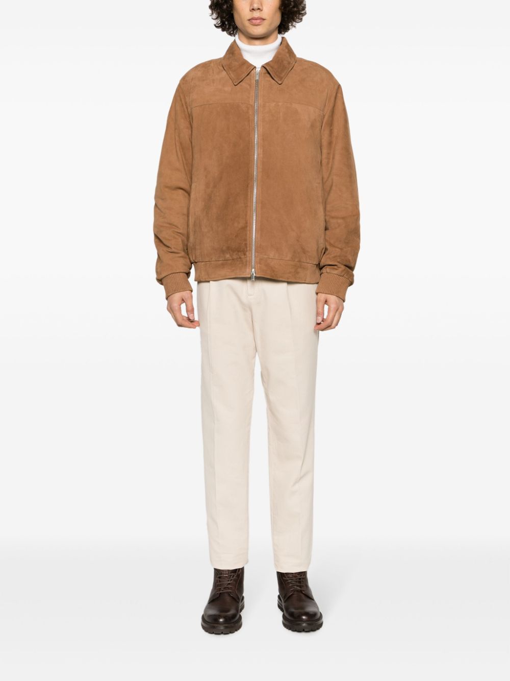Men Bomber Jackets Maison-Kitsune Lardini zip-up Suede Bomber Jacket Brown