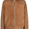 Men Bomber Jackets Maison-Kitsune Lardini zip-up Suede Bomber Jacket Brown