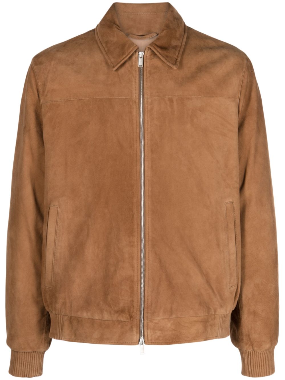 Men Bomber Jackets Maison-Kitsune Lardini zip-up Suede Bomber Jacket Brown
