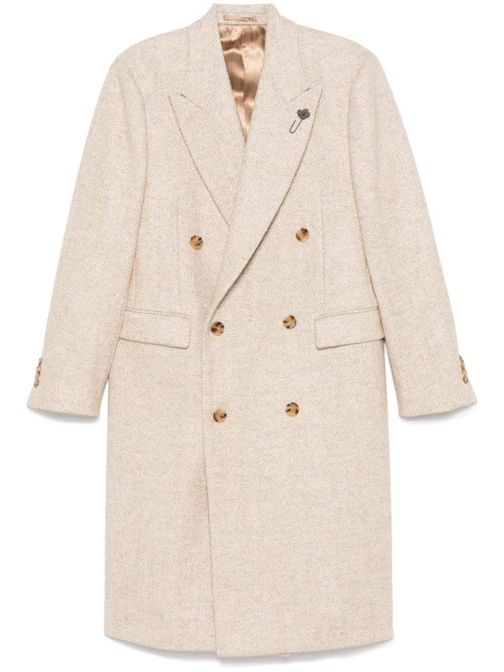 Men Double Breasted Coats Maison-Kitsune Lardini herringbone-pattern Coat Neutrals