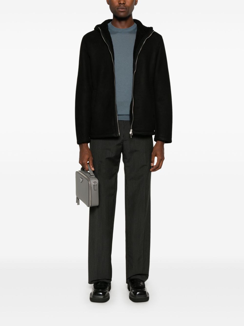 Lardini Suede Hooded Jacket Black Men Leather Jackets Maison-Kitsune