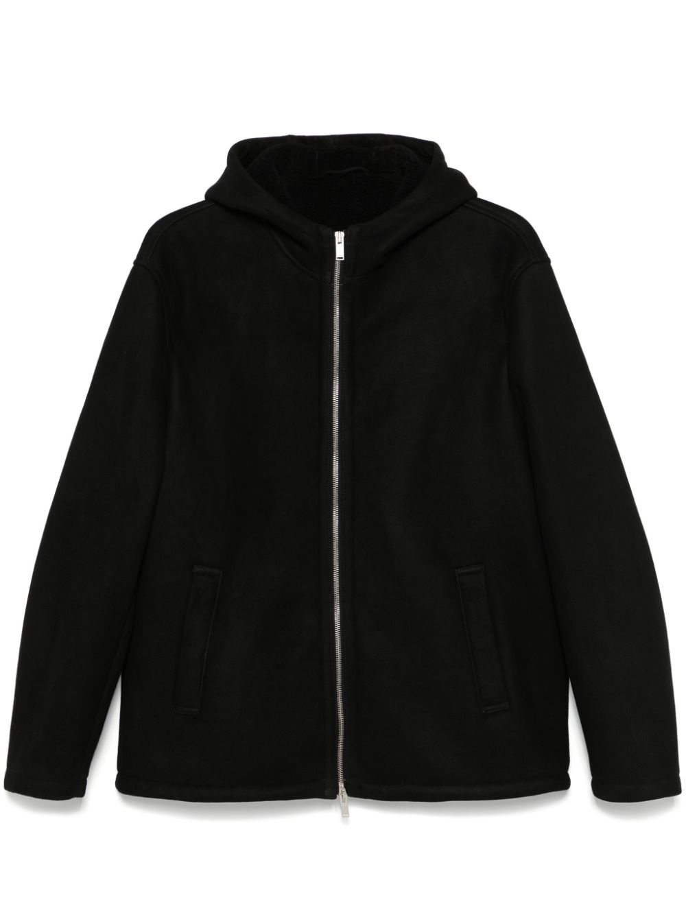 Lardini Suede Hooded Jacket Black Men Leather Jackets Maison-Kitsune