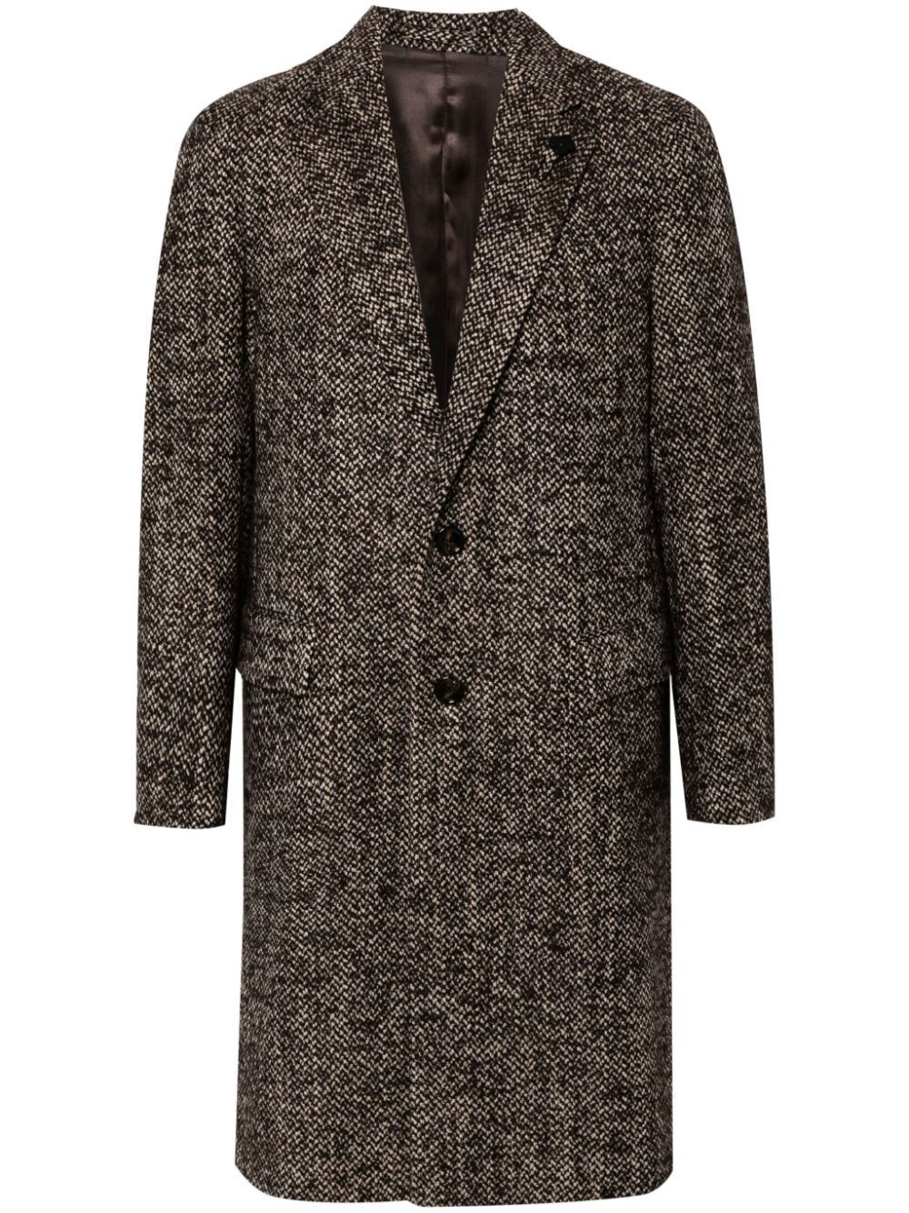 Lardini brooch-detail Coat Brown Men Single Breasted Coats Maison-Kitsune
