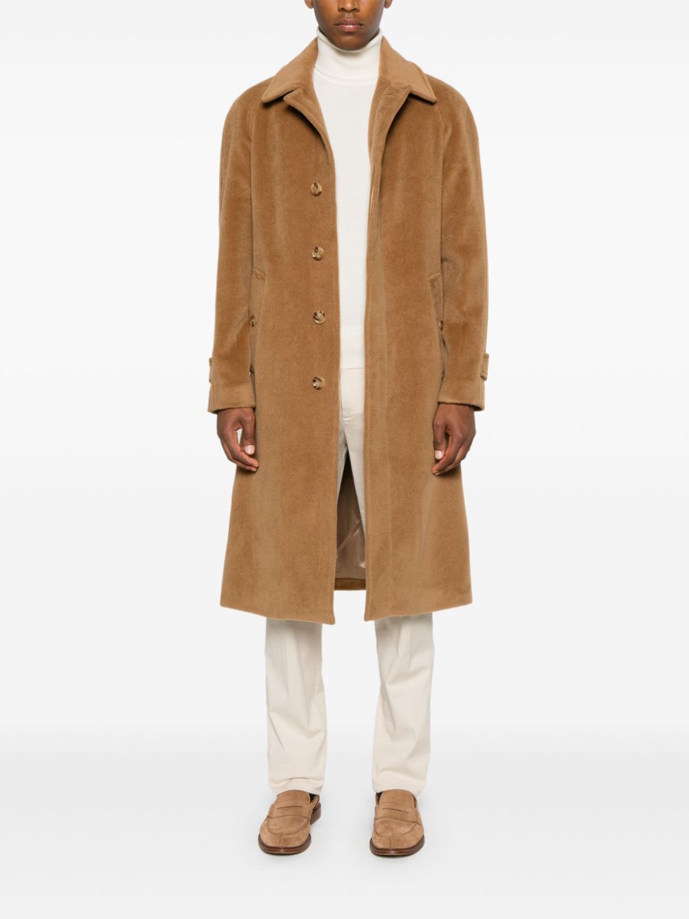 Men Single Breasted Coats Maison-Kitsune Lardini single-breasted Virgin Wool Coat Brown