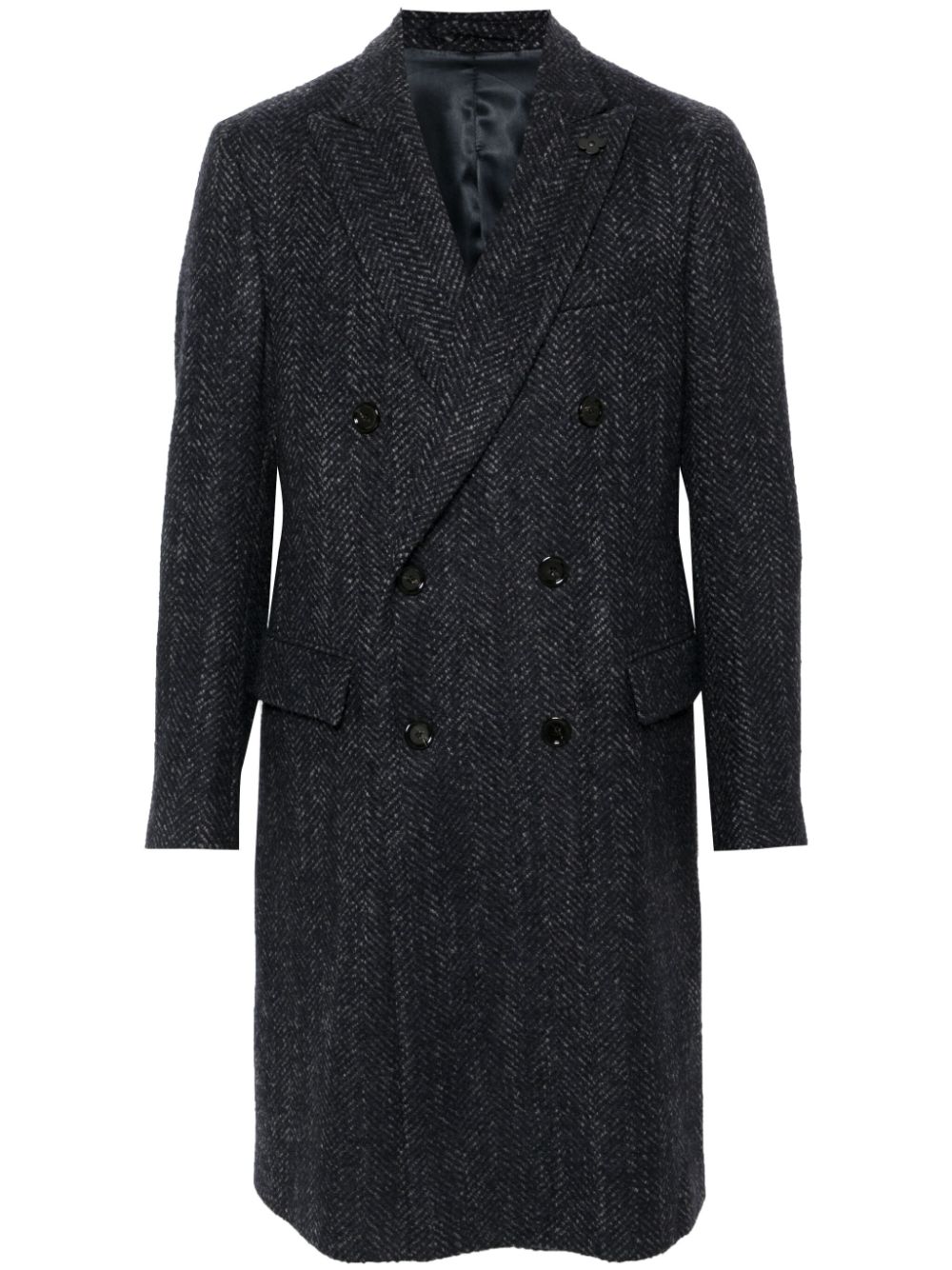Lardini brooch-detail Coat Blue Men Double Breasted Coats Maison-Kitsune