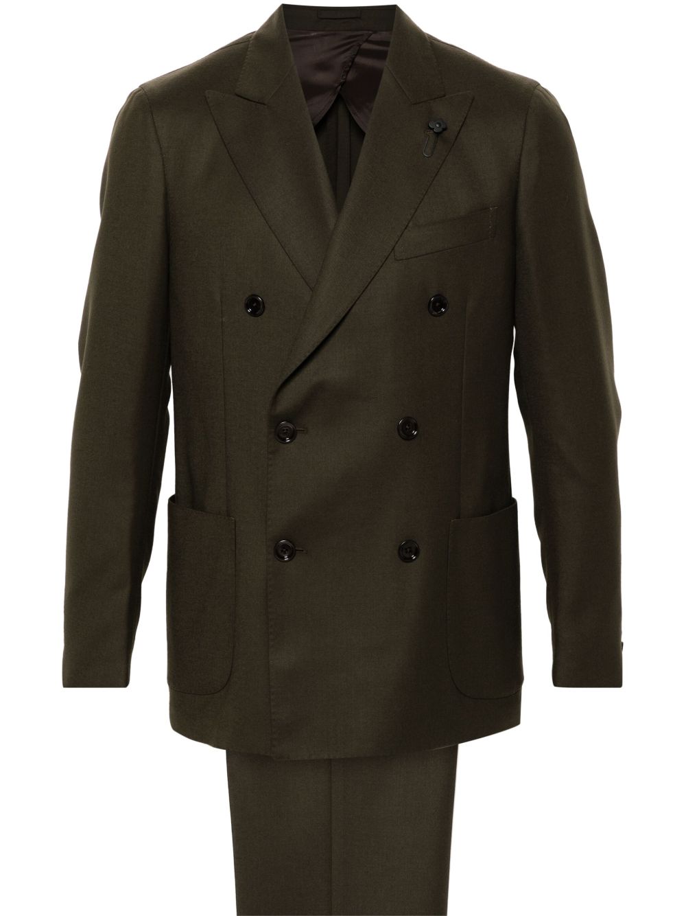 Maison-Kitsune Double Breasted Suits Men Lardini logo-clip Suit Green