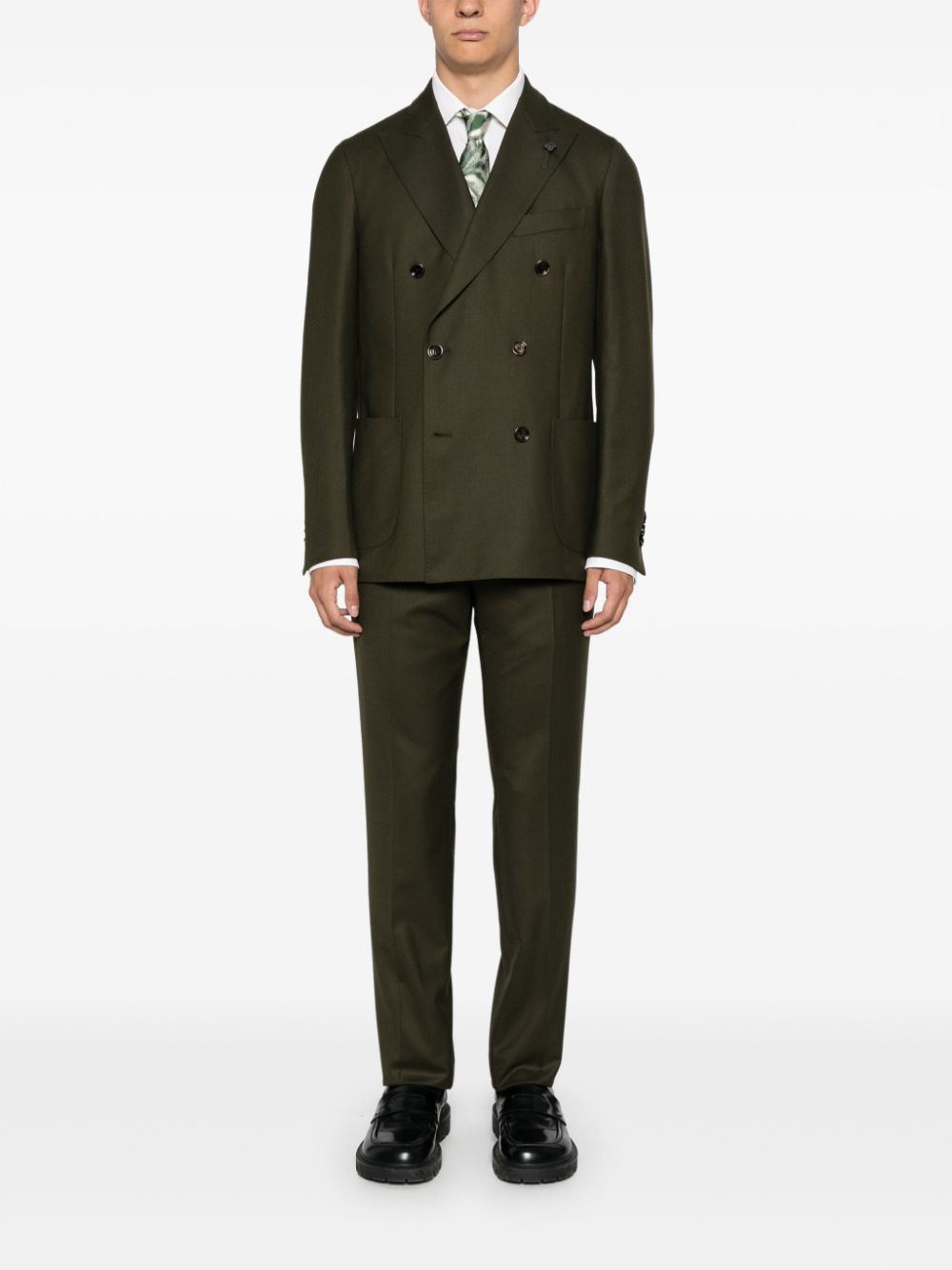 Maison-Kitsune Double Breasted Suits Men Lardini logo-clip Suit Green