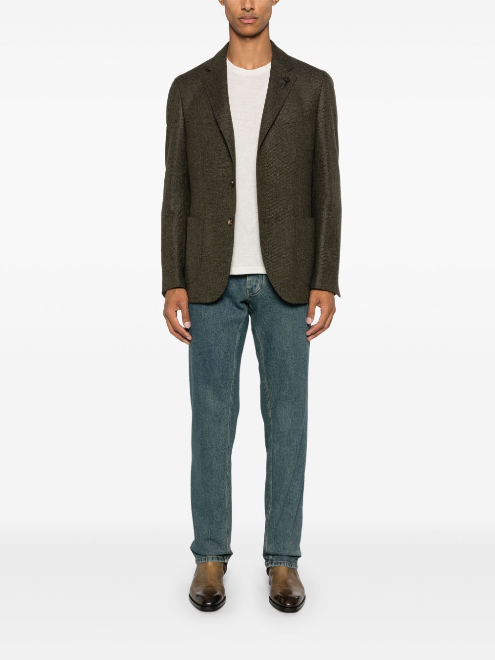 Maison-Kitsune Blazers Men Lardini brooch-detail Blazer Green