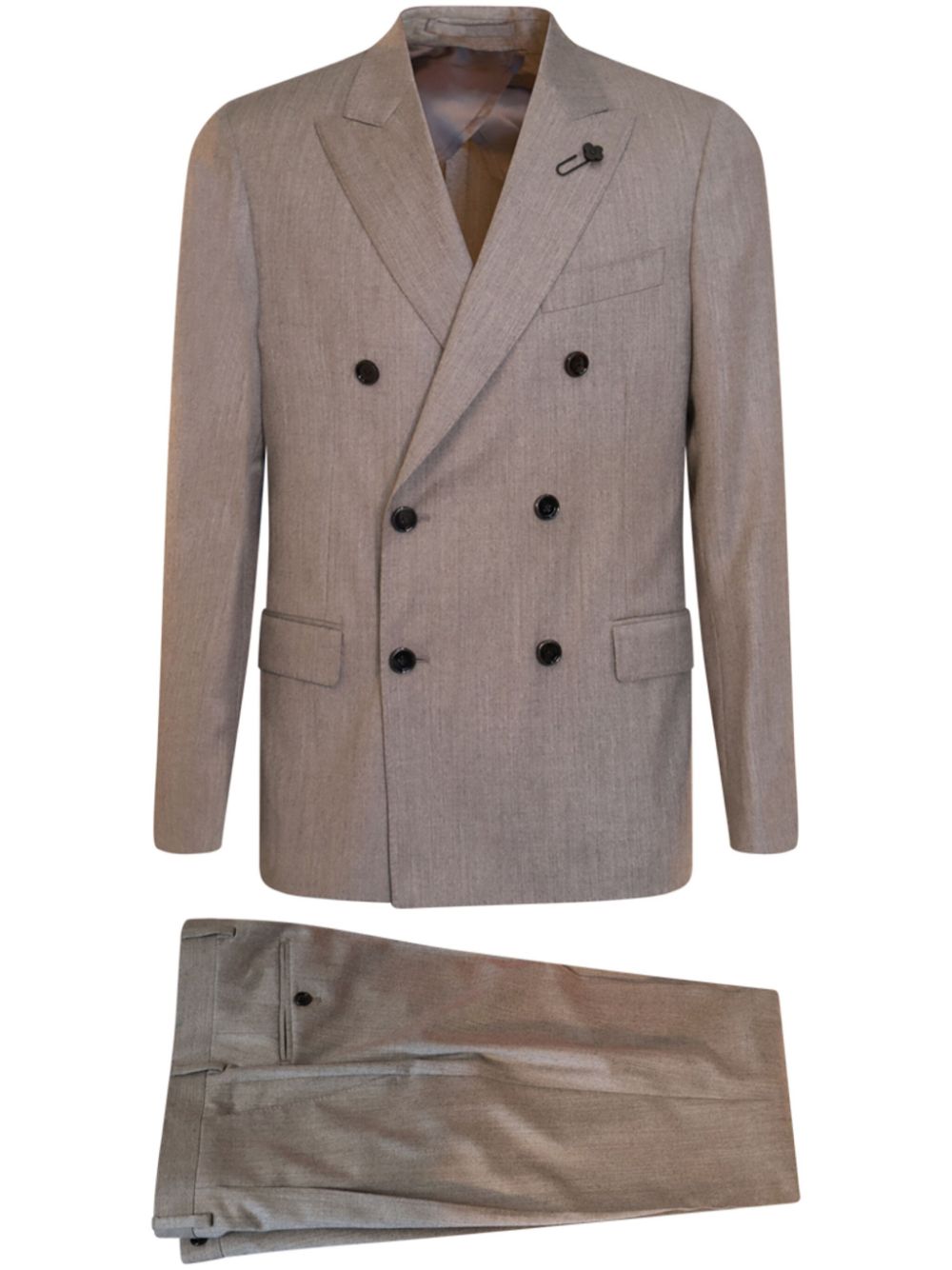 Maison-Kitsune Double Breasted Suits Men Lardini double-breasted two-piece Suit Brown