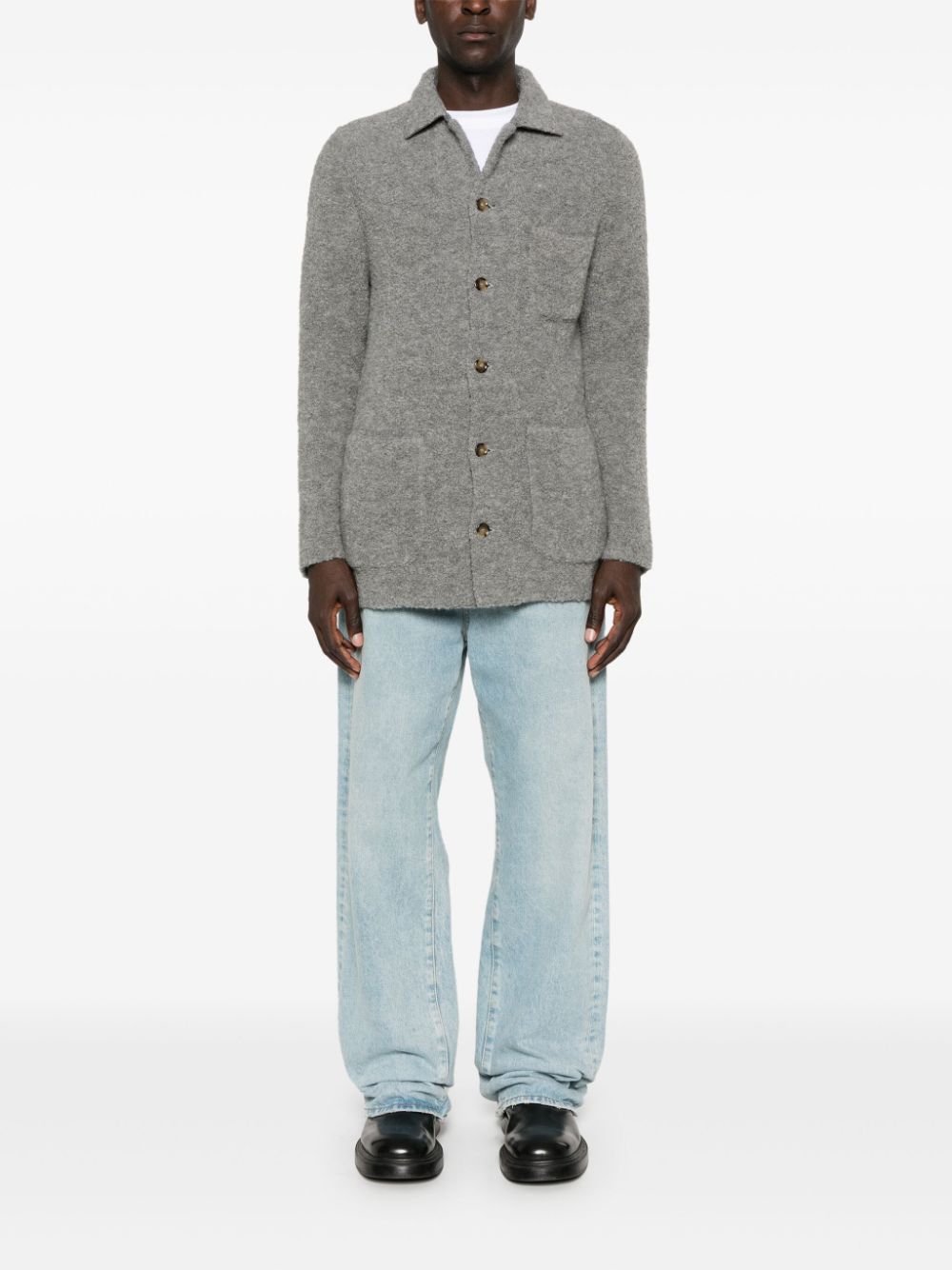 Lardini Bouclé Shirt Jacket Grey Men Shirt Jackets Maison-Kitsune