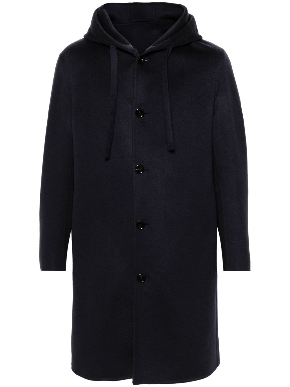 Lardini Hooded Wool Coat Blue Men Single Breasted Coats Maison-Kitsune
