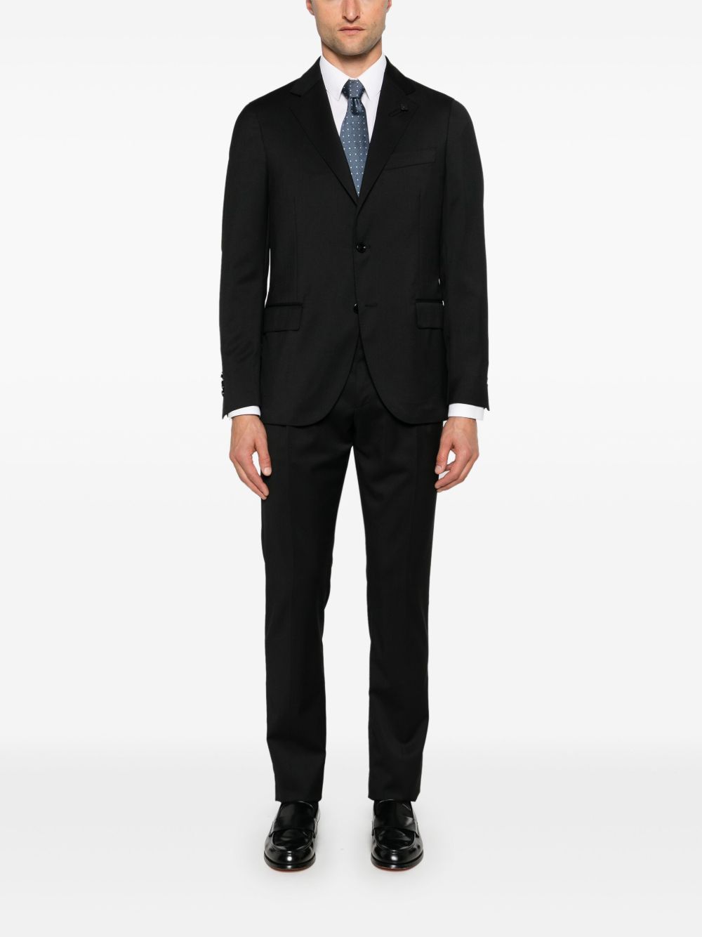 Men Single Breasted Suits Maison-Kitsune Lardini Virgin Wool Suit Black