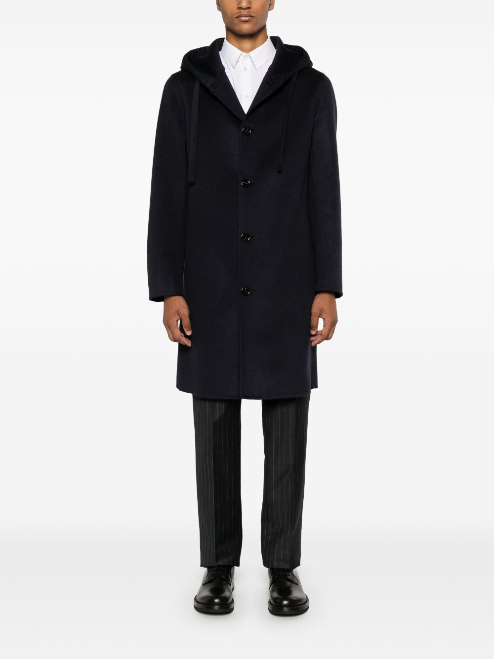 Lardini Hooded Wool Coat Blue Men Single Breasted Coats Maison-Kitsune