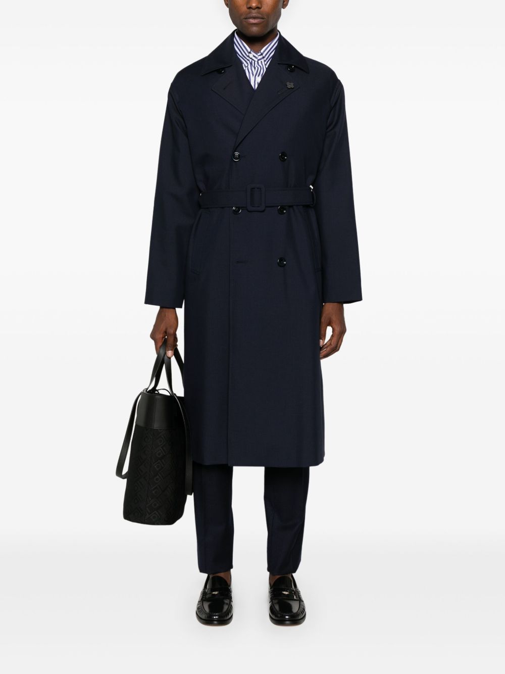 Lardini Belted double-breasted Trench Coat Blue Maison-Kitsune Men Double Breasted Coats