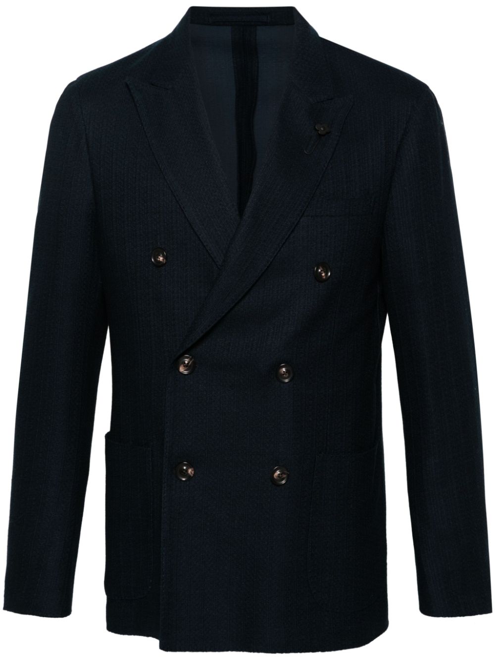 Men Blazers Maison-Kitsune Lardini brooch-detail double-breasted Blazer Blue