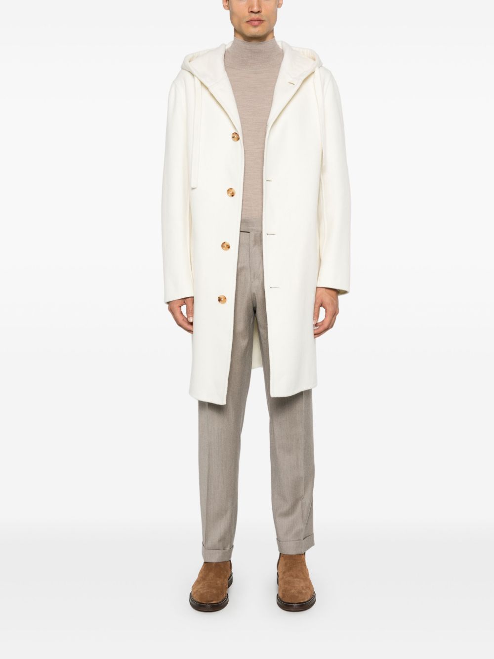 Maison-Kitsune Single Breasted Coats Men Lardini Wool Coat White