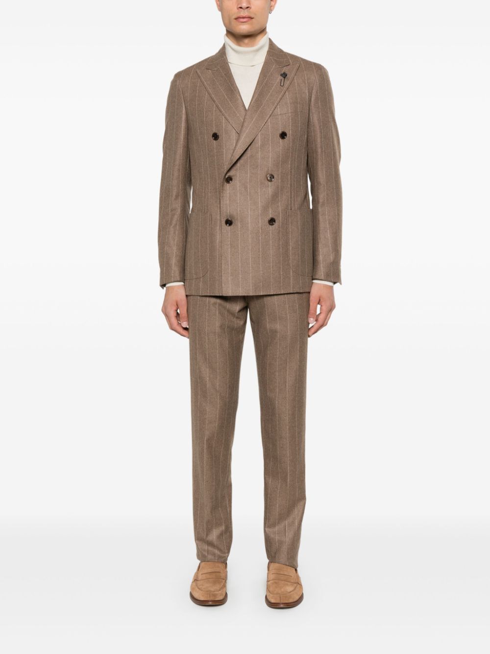 Lardini Pinstripe Suit Brown Men Double Breasted Suits Maison-Kitsune