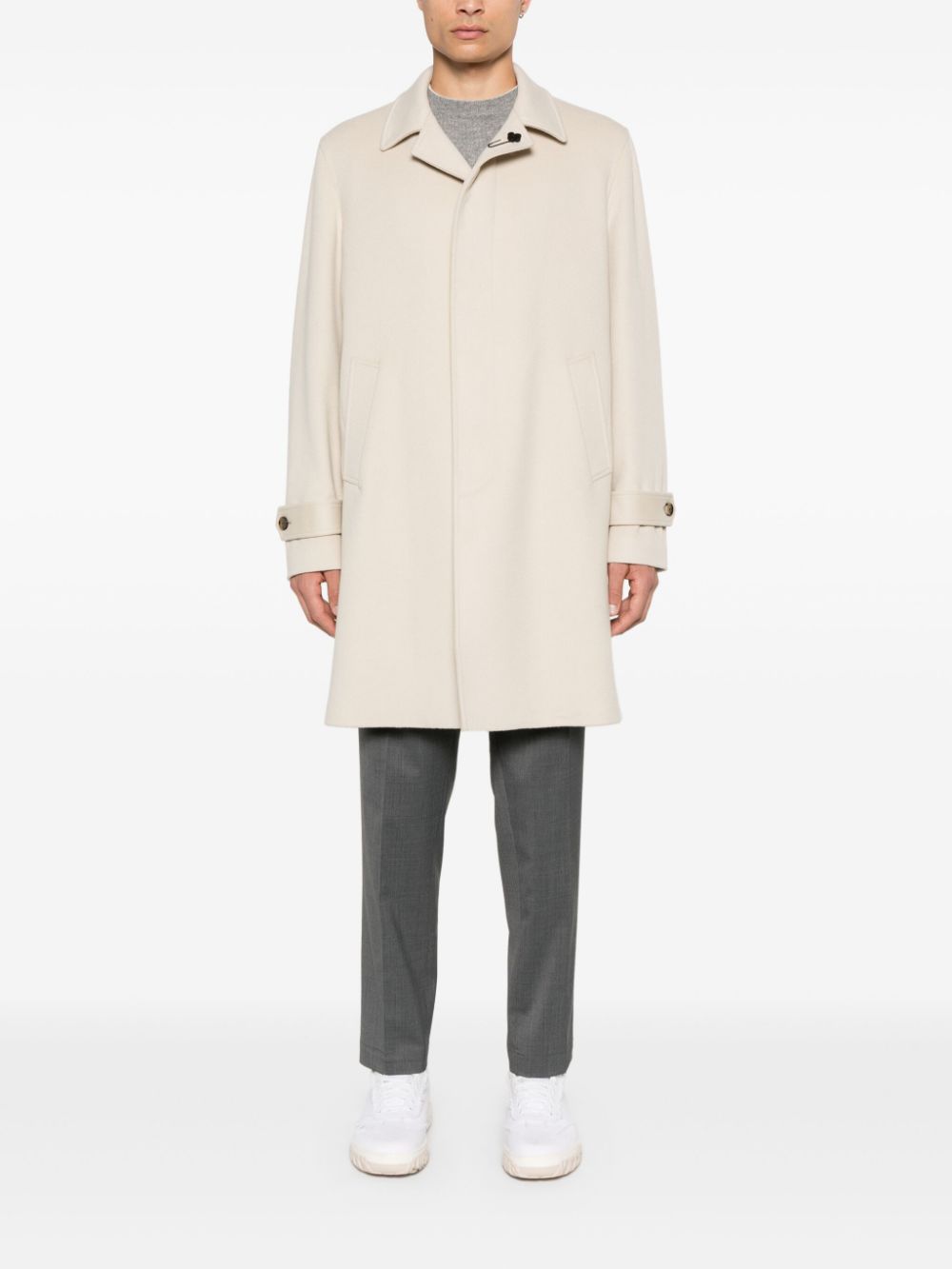 Men Single Breasted Coats Maison-Kitsune Lardini brooch-detail Coat Neutrals