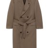 Maison-Kitsune Lardini Belted Coat Brown Men Double Breasted Coats