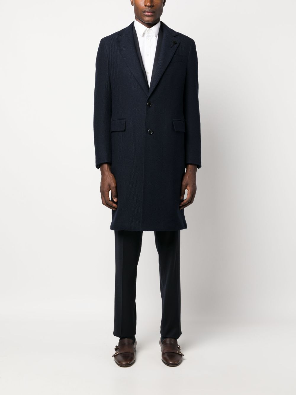 Lardini Herringbone single-breasted Coat Blue Maison-Kitsune Men Single Breasted Coats