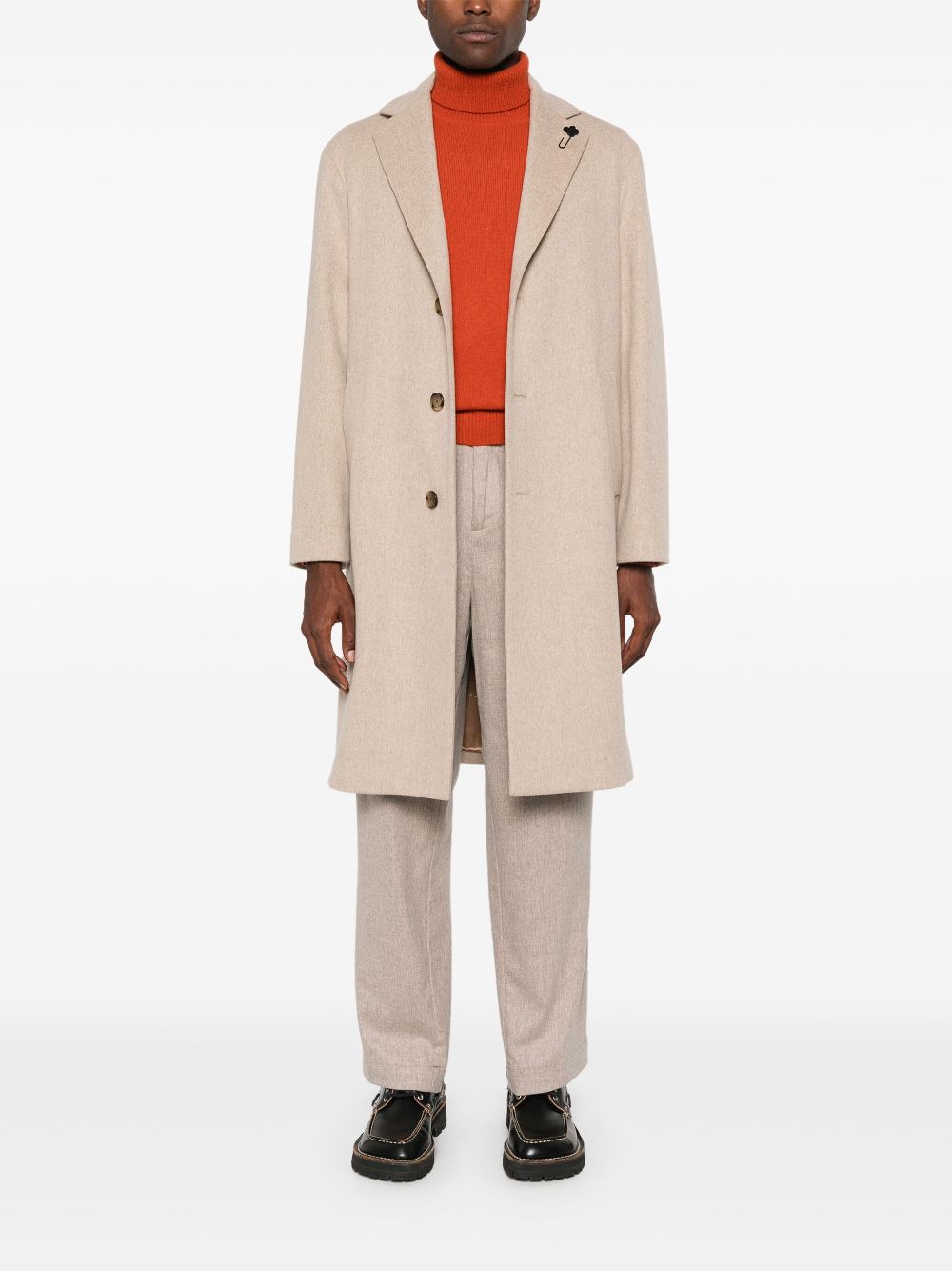 Men Single Breasted Coats Maison-Kitsune Lardini Virgin Wool Coat Neutrals