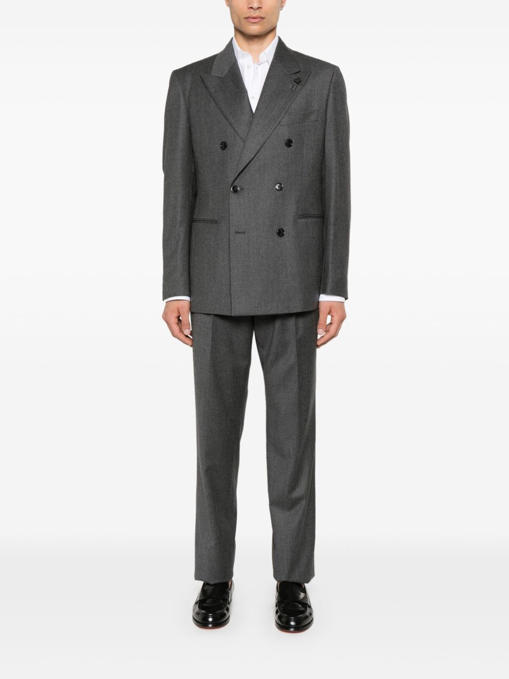 Maison-Kitsune Lardini Felted Suit Grey Men Double Breasted Suits