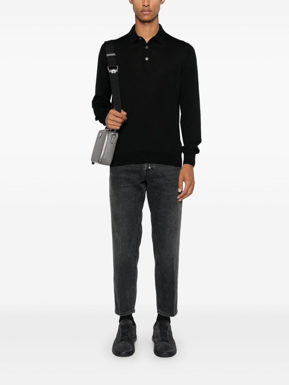 Men Polo Shirts Maison-Kitsune Lardini Virgin Wool Polo Shirt Black