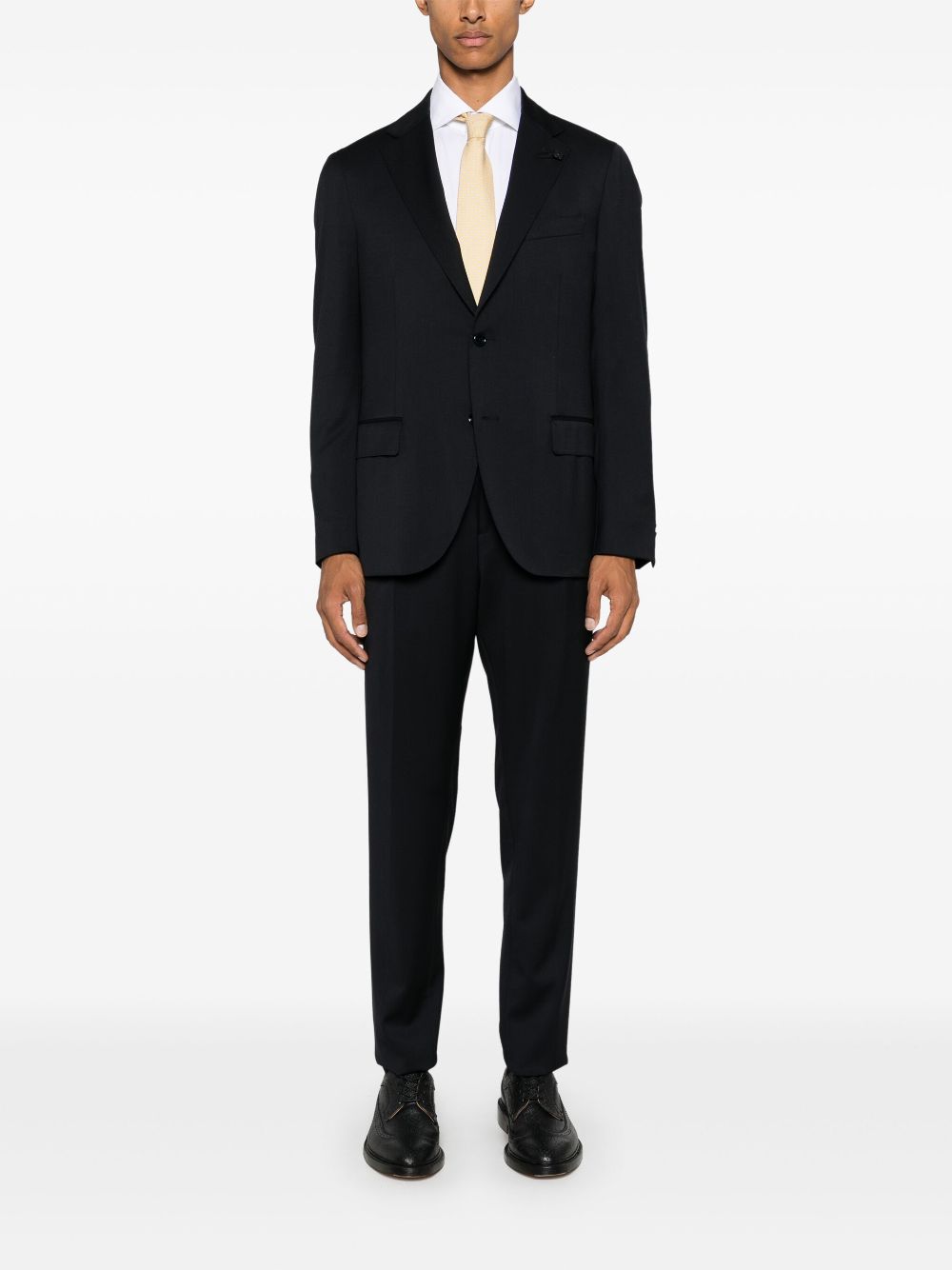 Maison-Kitsune Single Breasted Suits Men Lardini brooch-detail Suit Blue