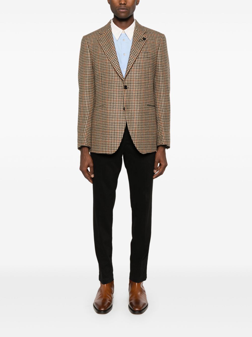Maison-Kitsune Suit & Dinner Jackets Men Lardini Houndstooth Suit Jacket Brown