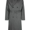 Men Double Breasted Coats Maison-Kitsune Lardini brooch-detail Coat Grey
