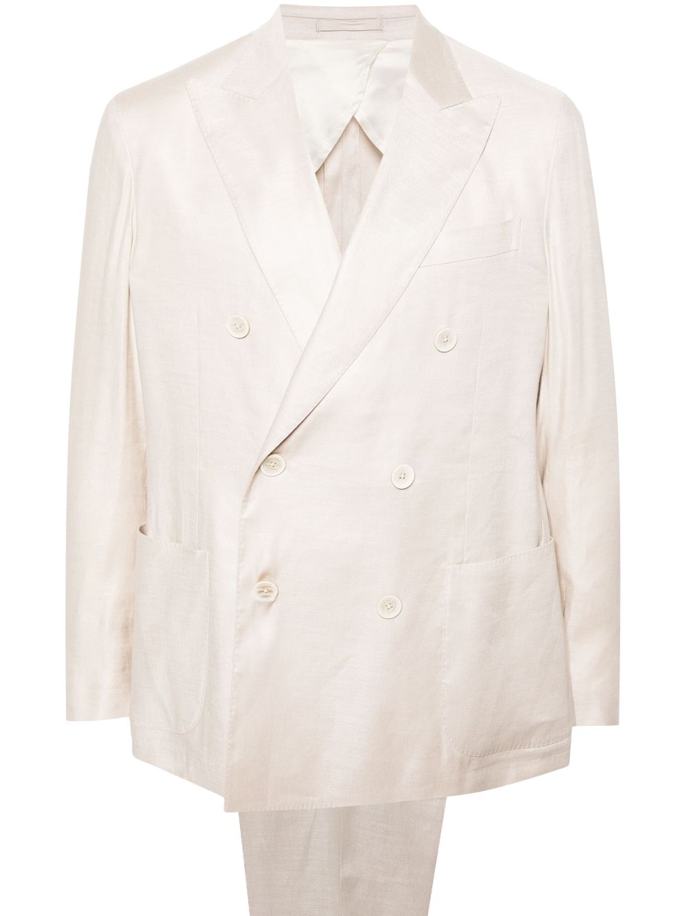 Men Double Breasted Suits Maison-Kitsune Lardini peak-lapels double-breasted Suit Neutrals
