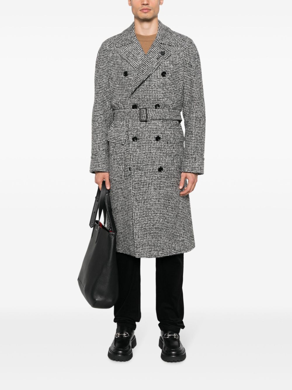 Lardini Belted double-breasted Coat Black Maison-Kitsune Men Double Breasted Coats