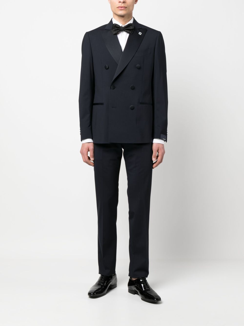 Men Double Breasted Suits Maison-Kitsune Lardini double-breasted Wool Suit Blue